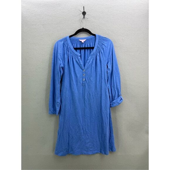 Lilly Pulitzer Womens Blue Smocked Quarter Sleeve Essie Mini Tunic Dress Small - Picture 2 of 10